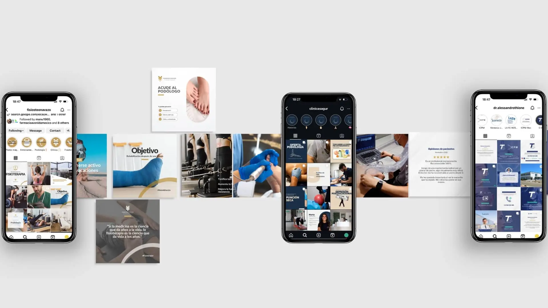 Instagram feeds designed by Lemon Three displayed on three smartphones